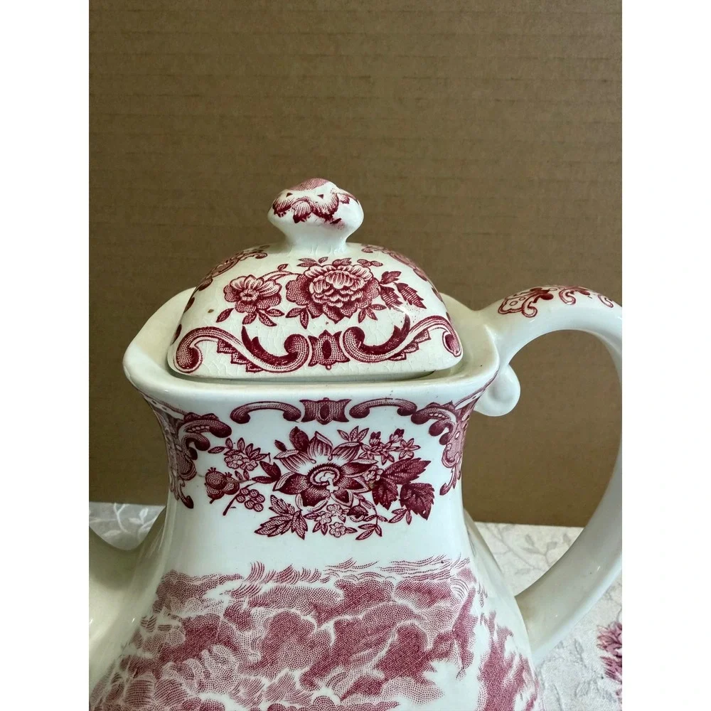 Enoch Wedgwood Royal Homes of Britain Coffee Pot Red Transferware BalmoralCastle